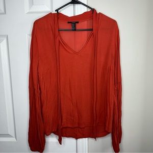 CUTE BURNT ORANGE TIE AROUND BOW NECK SHIRT